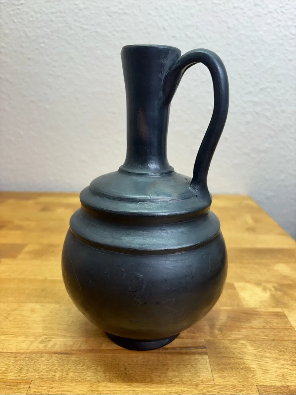 Signed Oaxaca Mexico Barro Negro Black Pottery Pitcher Vase Handcrafted 7”